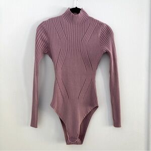 Bohme mauve turtleneck knit long sleeve bodysuit, size medium, NWT